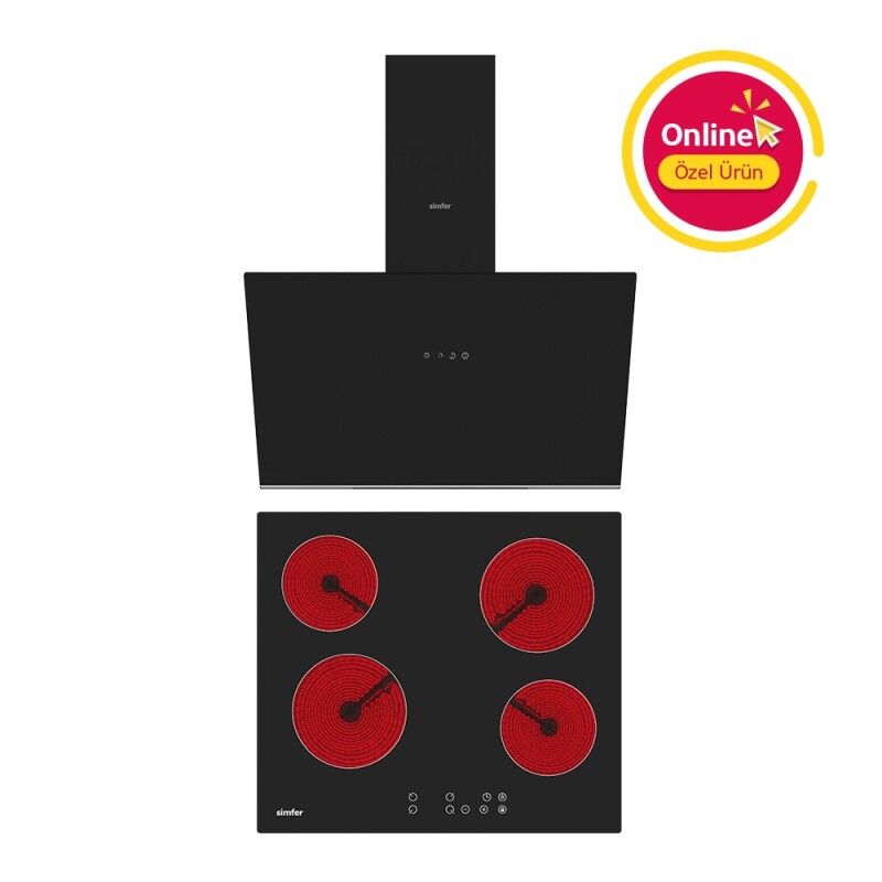 Simfer Trend Siyah Elektrikli 2'li Ankastre Set (Elektrikli Ocak + Davlumbaz) - 1