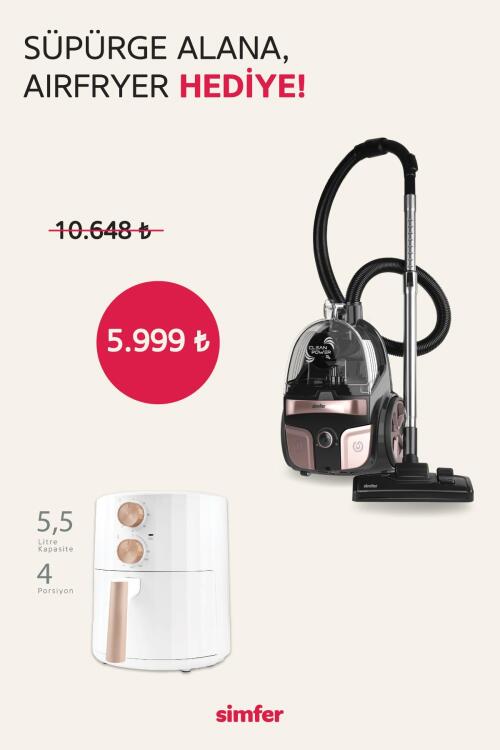 Toz Torbasız Yatay Süpürge Clean Power S4 Rosegold (5.5 LT Slient Pro Mekanik Airfryer Hediye!) - SİMFER
